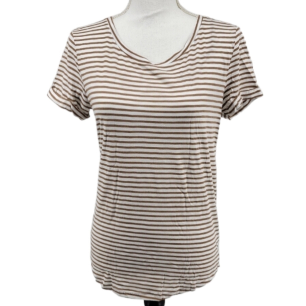 H&M‎ Brow and White Striped Tee with Rolled Sleeve T Shirt Size XS